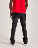 WAIMEA Stacked Coated Distressed Flare Denim Jeans