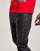 WAIMEA Stacked Coated Distressed Flare Denim Jeans