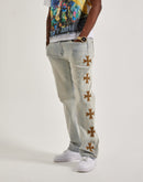 WAIMEA Slim Embroidered Cross Denim Jeans