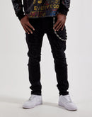 WAIMEA Slim Distressed Skull Chain Denim Jeans