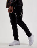 WAIMEA Slim Distressed Skull Chain Denim Jeans