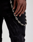 WAIMEA Slim Distressed Skull Chain Denim Jeans