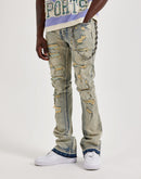 WAIMEA Stacked Distressed Skull Chain Denim Jeans