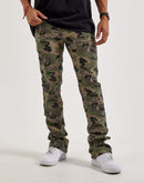 WAIMEA Stacked Flared Camo Rhinestone Denim Jeans