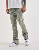 WAIMEA Stacked Rhinestone Distressed Denim Jeans