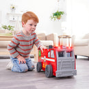 Adventure Bound: Wooden 2-in-1 Transforming Fire Truck Play Set With 17 Pieces and Lights and Sounds