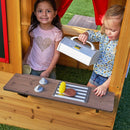 Modern Outdoor Wooden Playhouse With Picnic Table, Mailbox and Outdoor Grill - Natural