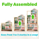 Click & Play Fully Assembled Pop-Up Wooden Dollhouse With 50 Accessories
